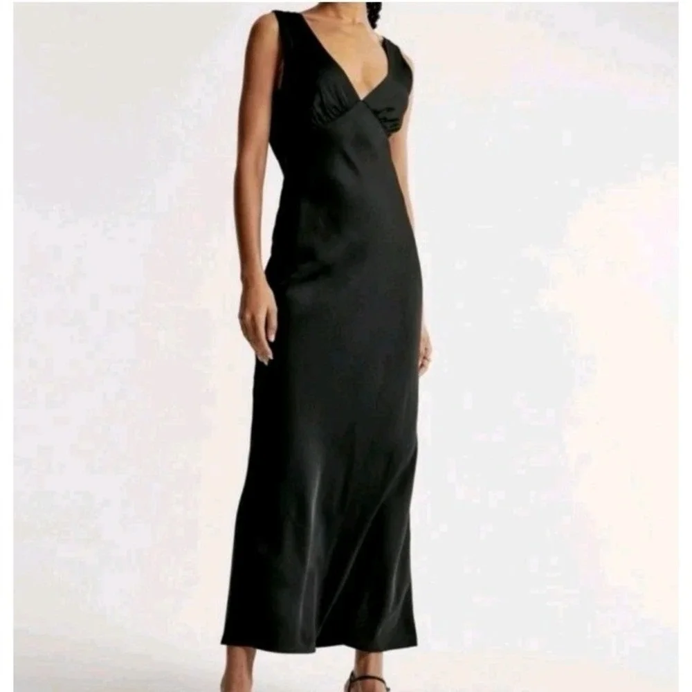 Abercrombie & Fitch Satin‎ Maxi Dress Medium Black Fully Lined